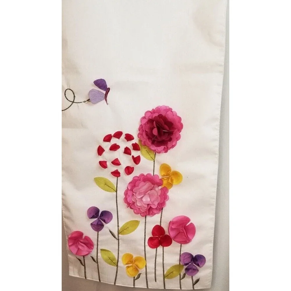 Floral Table Runner Unique Dimensional with Embroidered Flower & Leaves
